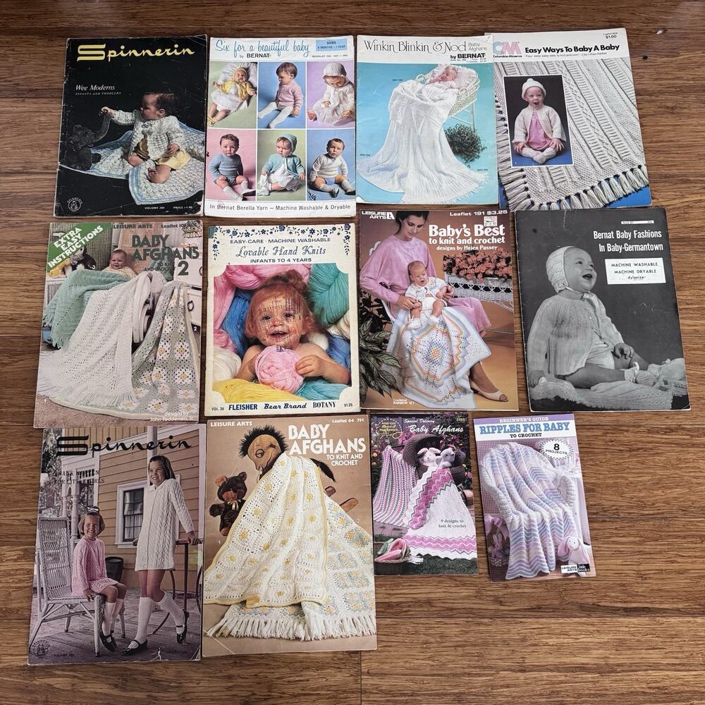 Lot of 12 Vintage Baby Crochet Afghan Patterns Books Leaflets and Books
